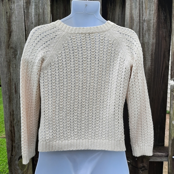 American Eagle cream w/pink accents, zipper knit sweater size Large 100% cotton - Picture 3 of 8